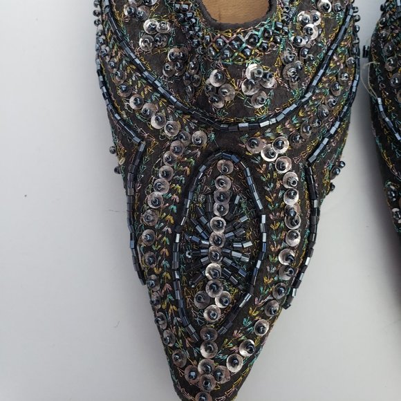Vintage Beaded Sequined Kitten Heel Mules - Picture 5 of 7